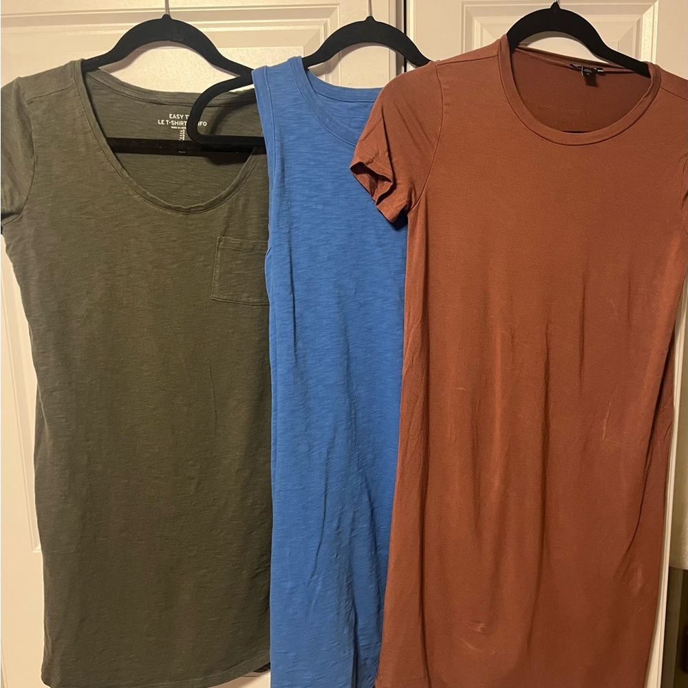 Women's short sleeve cotton summer dress bundle - Green, Blue, and rust -S/XS